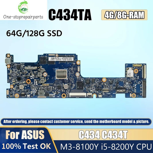 C434TA M3-8100Y CPU 4GB RAM 64G SSD Mainboard For ASUS Chromebook Flip C434TA C434 C434T 60NX0230-MB1020 Laptop Motherboard 100% Tested OK ASUS laptop repair parts