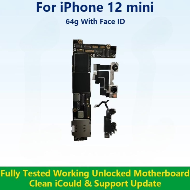 Unlocked Mainboard Fully Tested 100% Working Motherboard Compatible With 12 Mini With Face ID Cleaned iCloud And Support Update iPhone phone repair parts