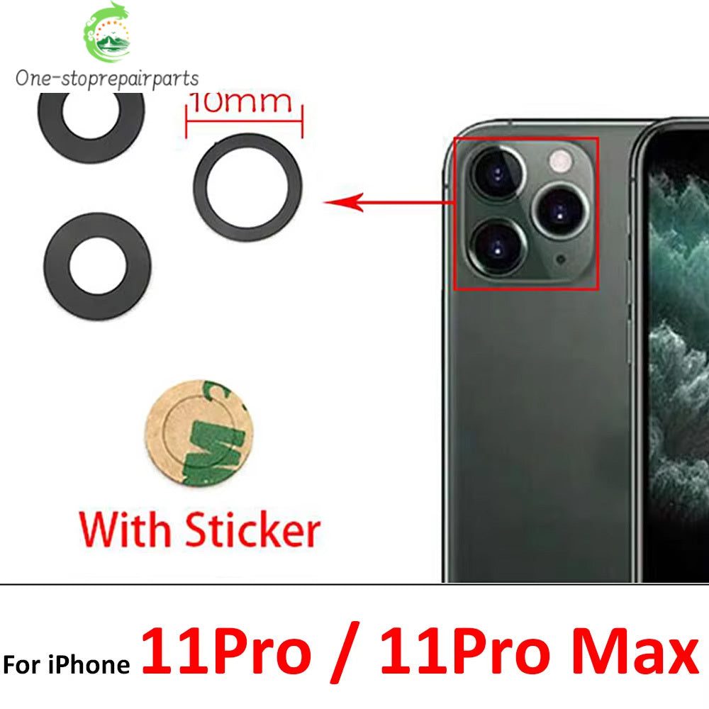 10Pcs, Camera Glass Lens Back Rear Camera Glass Lens For iPhone 11 12 13 14 15 16 17 Pro Max Plus Mini With Sticker Adhesive iPhone phone repair parts
