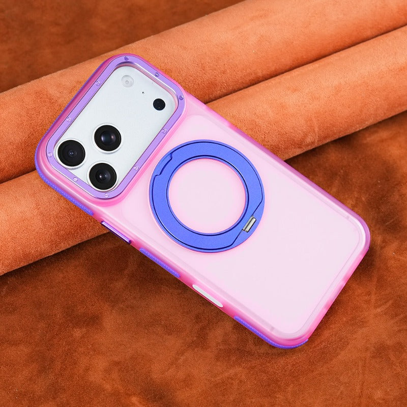 Metal frame for iPhone 18Pro magnetic mobile phone case iPhone17ProMax rotating 360 bracket 16/15pm all-inclusive anti-drop 14 skin matte contrasting color non-slip protective case Phone accessories