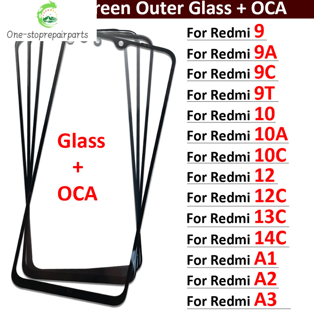 New Front Screen Outer Glass With OCA For Xiaomi Redmi 8 8A 9 9A 9C 9T 10 10A 10C 12 12C 13C 14C A1 A2 A3 Repair Parts  Xiaomi  Xiao mi phone repair parts