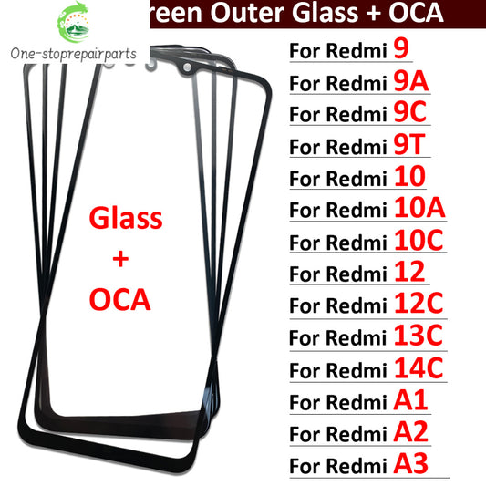 New Front Screen Outer Glass With OCA For Xiaomi Redmi 8 8A 9 9A 9C 9T 10 10A 10C 12 12C 13C 14C A1 A2 A3 Repair Parts  Xiaomi  Xiao mi phone repair parts
