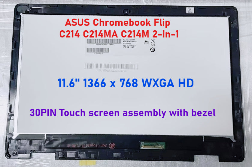 11.6 inches 90NX0291-R20010 1366 x 768 HD 40-pin LCD display for ASUS Chromebook Flip C214 2-in-1 C214MA C214M LCD Display touch screen Digitizer Assembly WITH frame bezel ASUS laptop repair parts