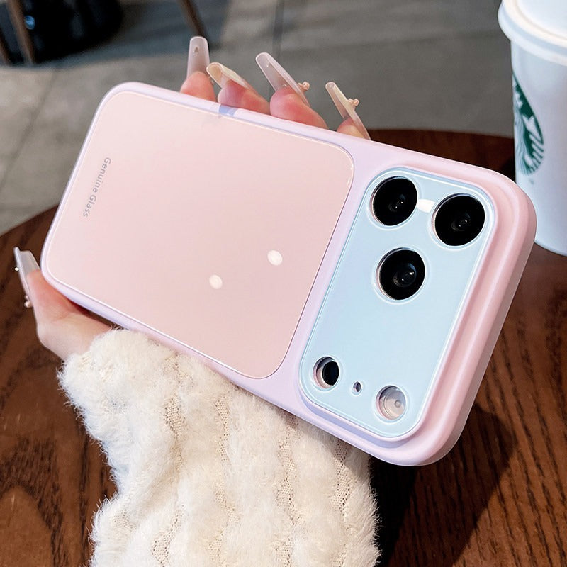 Ice glass magnetic suction For iPhone 18promax mobile phone case New iPhone17 dopamine contrasting splicing Built-in magnetic suction 16pro silicone soft edge women's case Phone Accessories