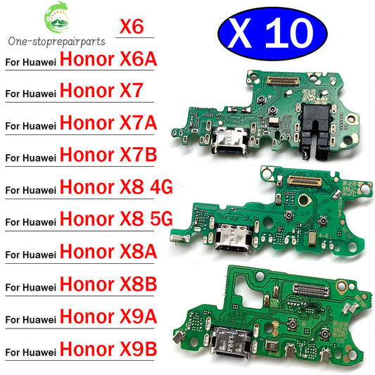 10Pcs, USB Charge Port Jack Dock Connector Charging Board Flex Cable For Huawei Honor X6 X6A X7 X7A X7B X8 X8A X8B X9A X9B 4G 5G Huawei phone repair parts