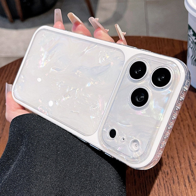 Laser shell pattern for iPhone 17promax mobile phone case new iPhone16 soft edge anti-drop belt wrist lanyard silicone women's 15pro super good-looking light shell Phone accessories