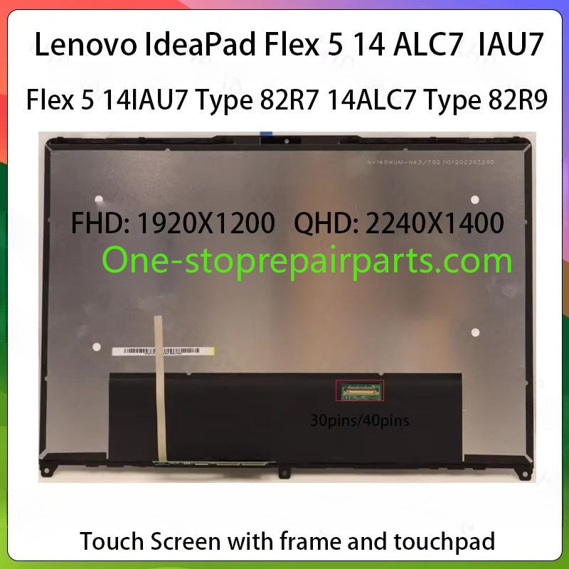 Laptop LCD Screen For Lenovo IdeaPad Flex 5 14ALC7 82R9 Flex 5 14IAU7 82R7 82TA Display Assembly M140NW4D R4 5D10V82397 Lenovo laptop repair parts