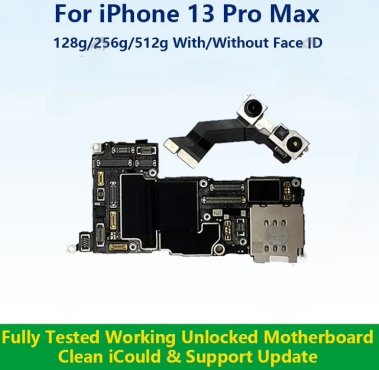 Fully Tested Authentic Motherboard For iPhone 13 Pro Max 128g/256g/512g Unlocked Mainboard With Face ID Cleaned iCloud iPhone phone repair parts