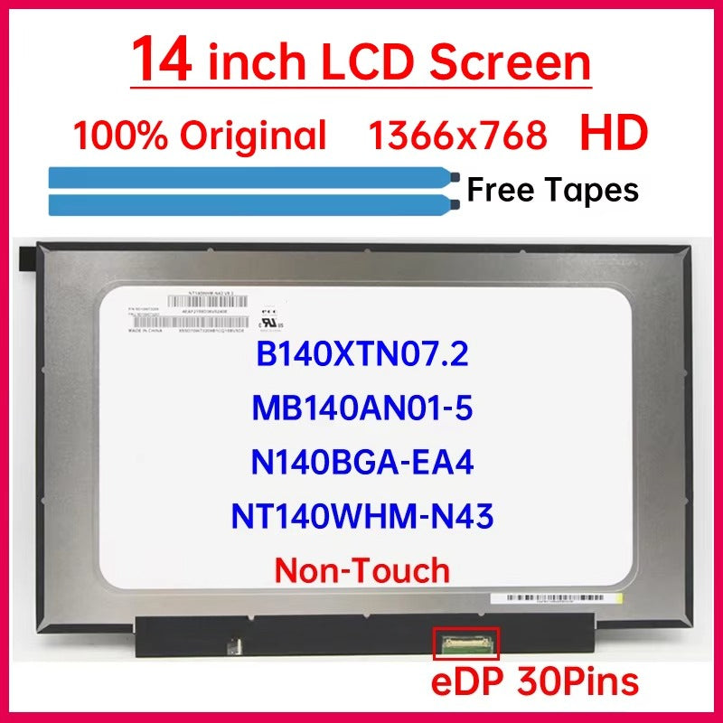 14" LCD Screen B140XTN07.2 N140BGA-EA4 NT140WHM-N43 MB140AN01-5 Display Matrix Panel Replacement 1366x768 eDP 30 Pins Non-Touch Laptop screen replacement