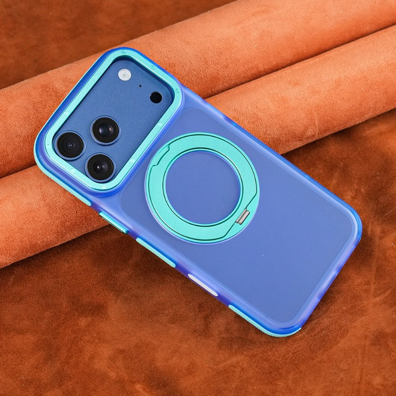 Metal frame for iPhone 18Pro magnetic mobile phone case iPhone17ProMax rotating 360 bracket 16/15pm all-inclusive anti-drop 14 skin matte contrasting color non-slip protective case Phone accessories