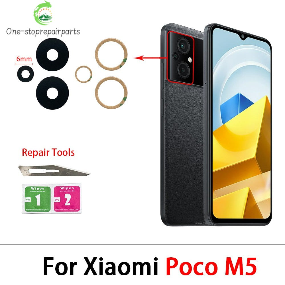 10Pcs/Lot, Back Rear Camera Glass Lens Cover With Adhesive For Xiaomi Poco F5 F6 M5 M5s M6 X5 X6 Pro 4G 5G  Xiaomi  Xiao mi phone repair parts