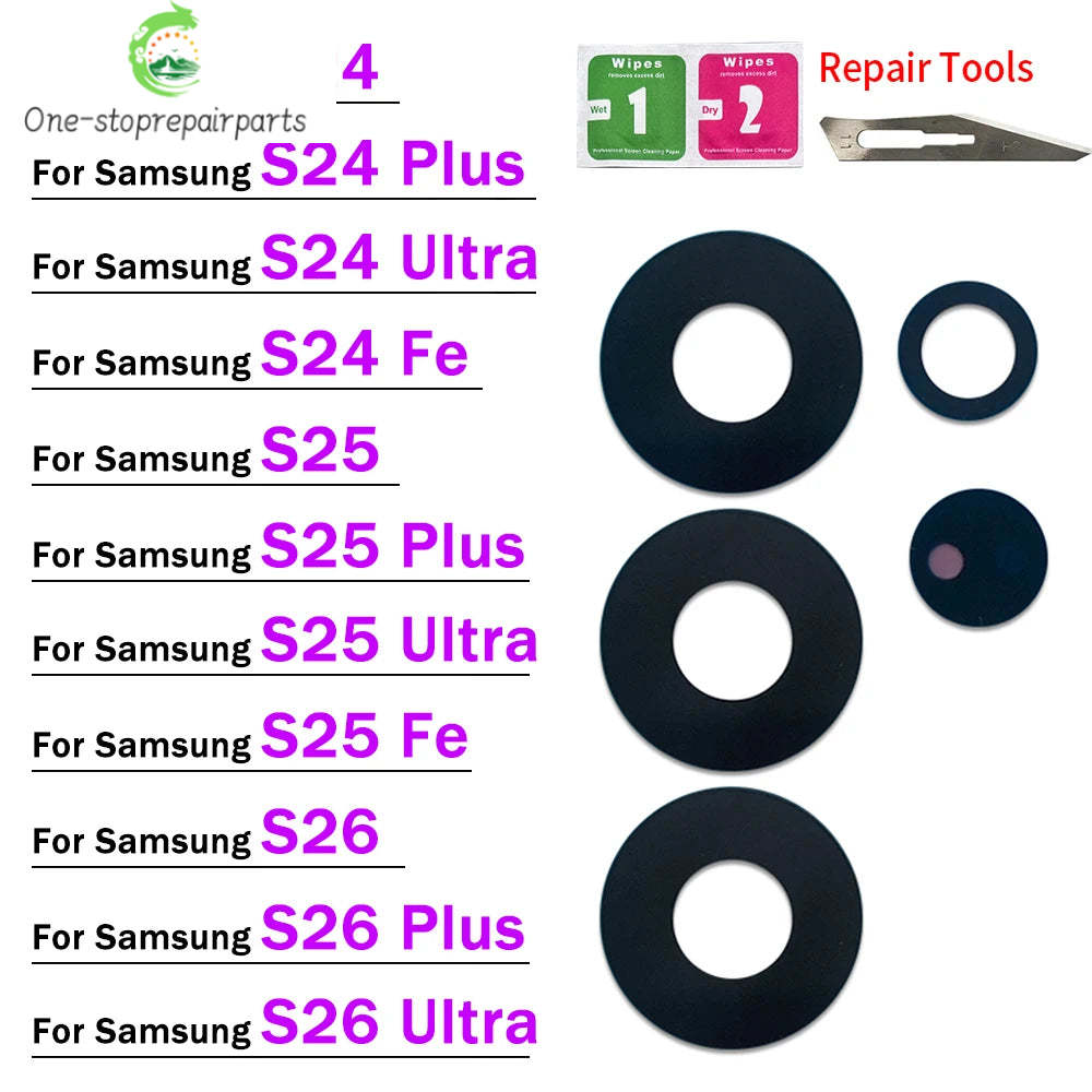 New Camera Glass Rear Back Camera glass Lens For Samsung S24 S25 S26 Plus Ultra Fe With Glue Adhesive Samsung phone repair parts