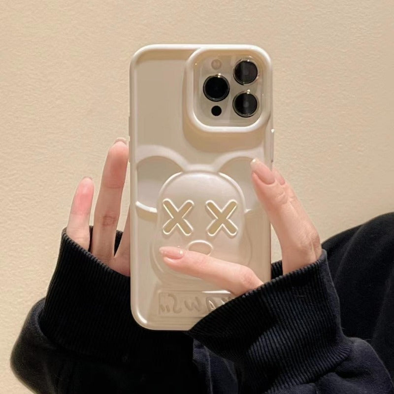 Accessories for iPhone14/13promax anti-drop hollow three-dimensional violent bear solid color female new mobile phone case Phone accessories