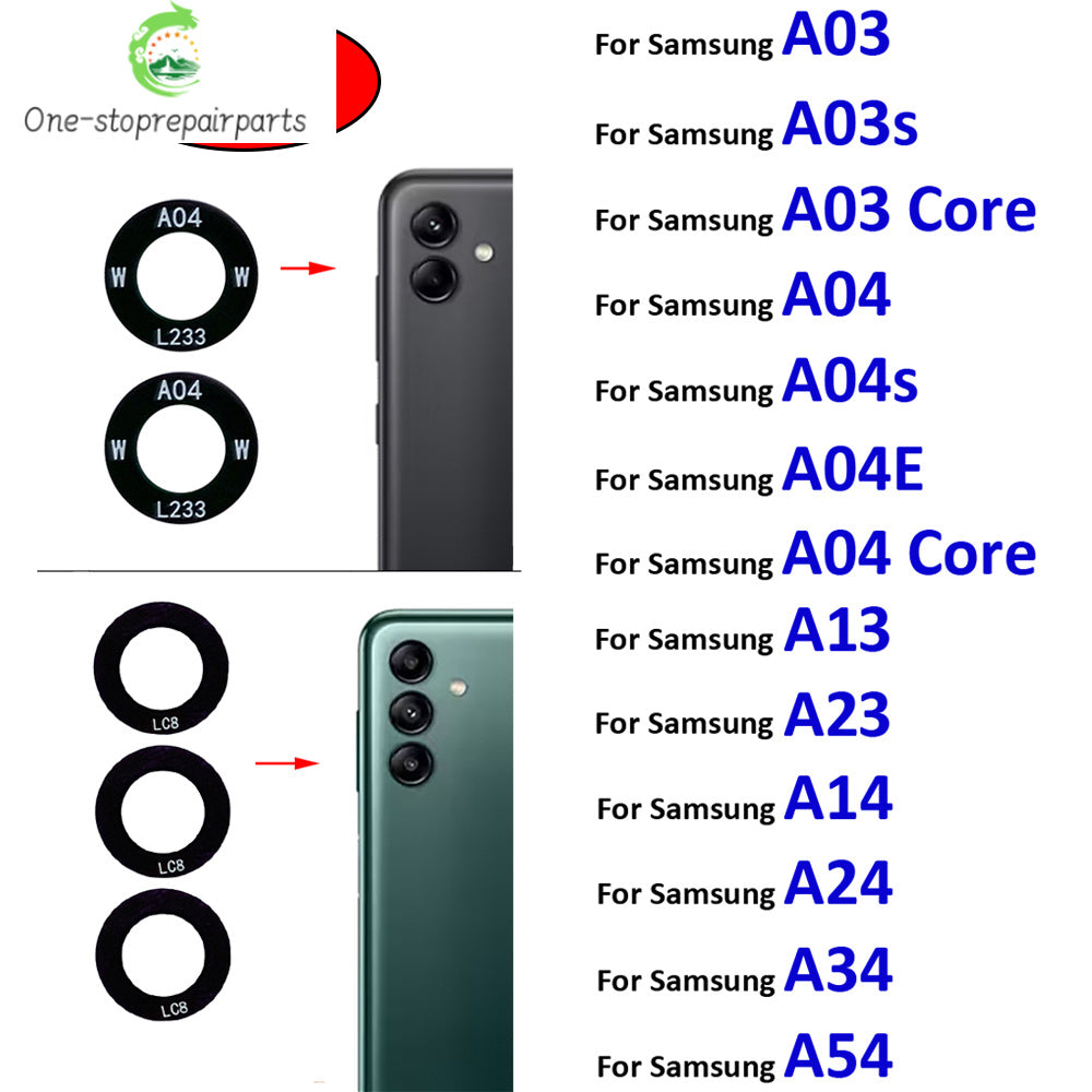 10Pcs/Lot Back Rear Camera Glass Lens For Samsung  A03 A03s A04 Core A04s A04E A14 A24 A34 A54 A13 A23 4G 5G With Adhesive Samsung phone repair parts