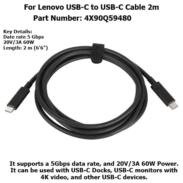 Originla100W 60W data docking station cable 4X90Q59480 4X90U90619 4X90U90618 for Lenovo USB-C to USB-C USB Type C 2m 1m Hybrid USB-C with USB-A Cable
