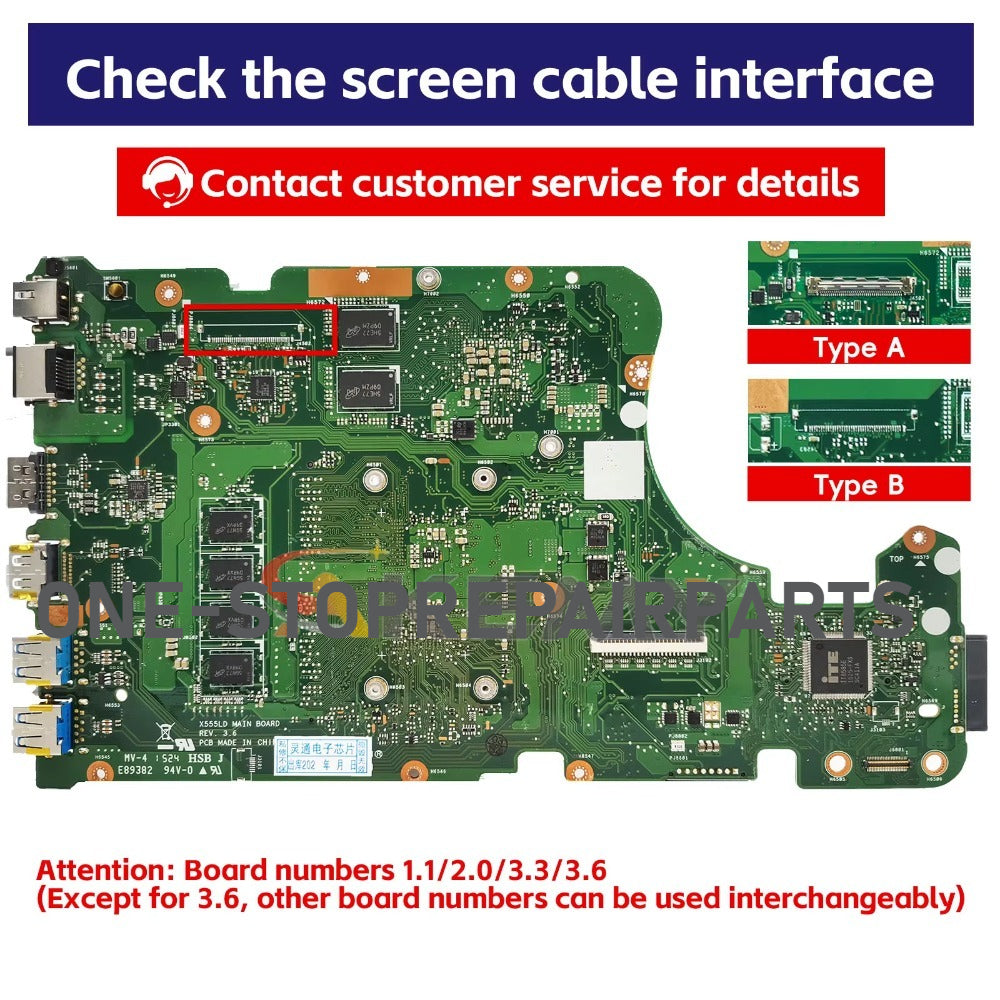 X555LD Laptop Motherboard For ASUS R557L VM510L X555LJ R556L VM590L FL5800L W519L X555LB DX992L FL5600L Mainboard I3 I5 I7 CPU ASUS laptop repair parts