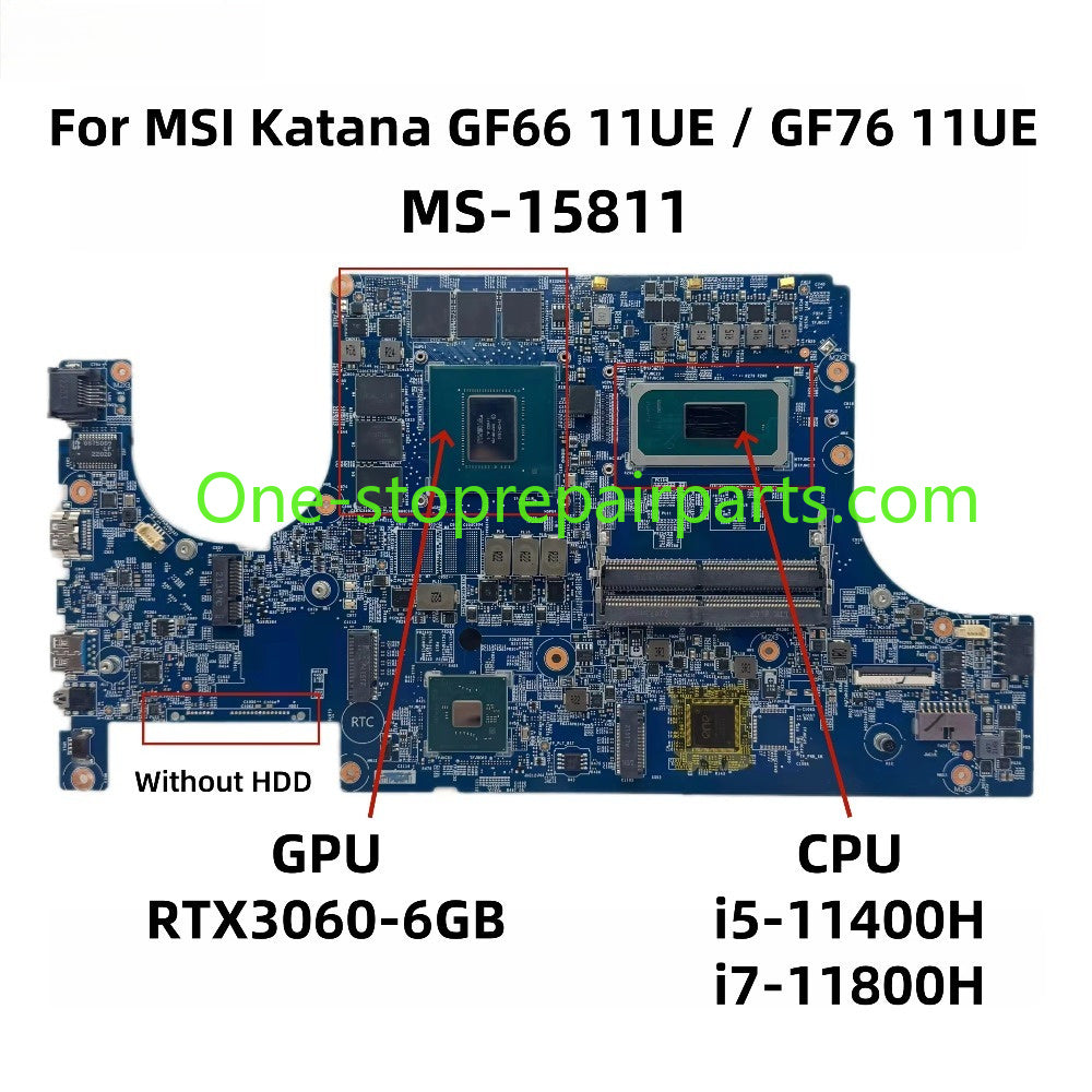 100% Full Tested Main sytem board for MSI MS-15811 Pulse GL66 11UEK Katana GF76 GF66 11UE i5 11400H RTX3060  i7-11800H RTX3060 6GB MOTHERBOARD MSI laptop repair parts
