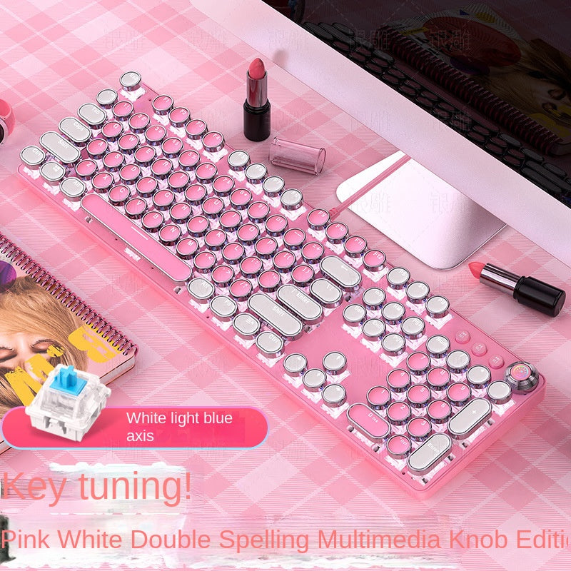 Accessories Mechanical Keyboard Girls Internet celebrities Girls Pink Blue Round Keys Games Punk Style