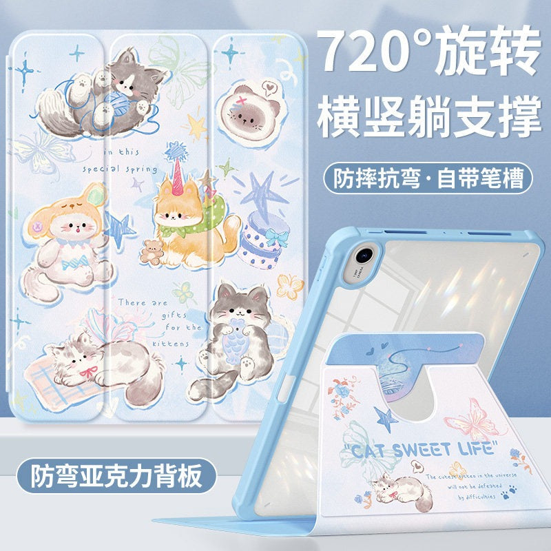 For Huawei matepadair protective case 2025 matepad11 tablet case padse with pen slot pro12.2 rotation 2023 all-inclusive 115s soft light version acrylic 2 cute cat Tablet Accessories