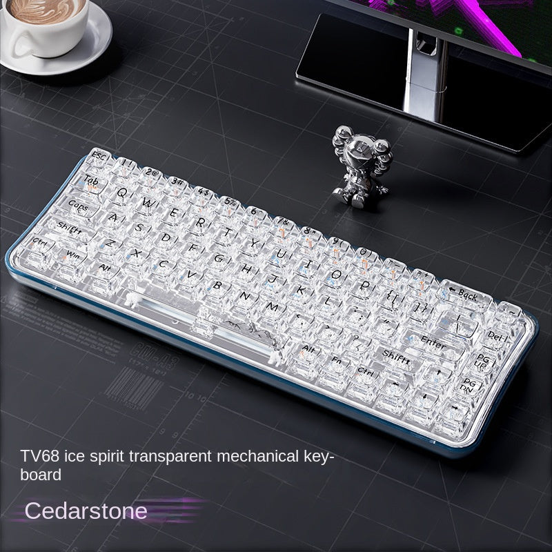 Accessories v99 transparent wireless bluetooth mechanical keyboard three-mode girls office game RGB customized display