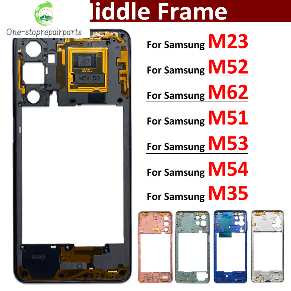 New Middle Frame For Samsung M23 M52 M53 M51 M54 M62 M35 5G M526B M536B M625F Door Housing Bezel Repair Parts Samsung phone repair parts