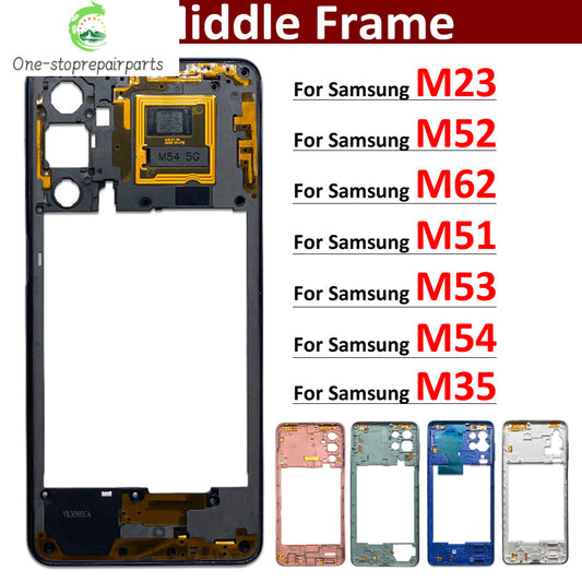 New Middle Frame For Samsung M23 M52 M53 M51 M54 M62 M35 5G M526B M536B M625F Door Housing Bezel Repair Parts Samsung phone repair parts
