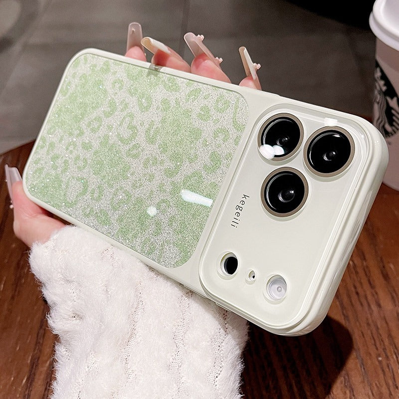 Glitter love leopard print for iPhone 17promax mobile phone case new iPhone16 seconds change 17pro large window lens film all-inclusive 15pro sweet cool women's shell Phone accessories