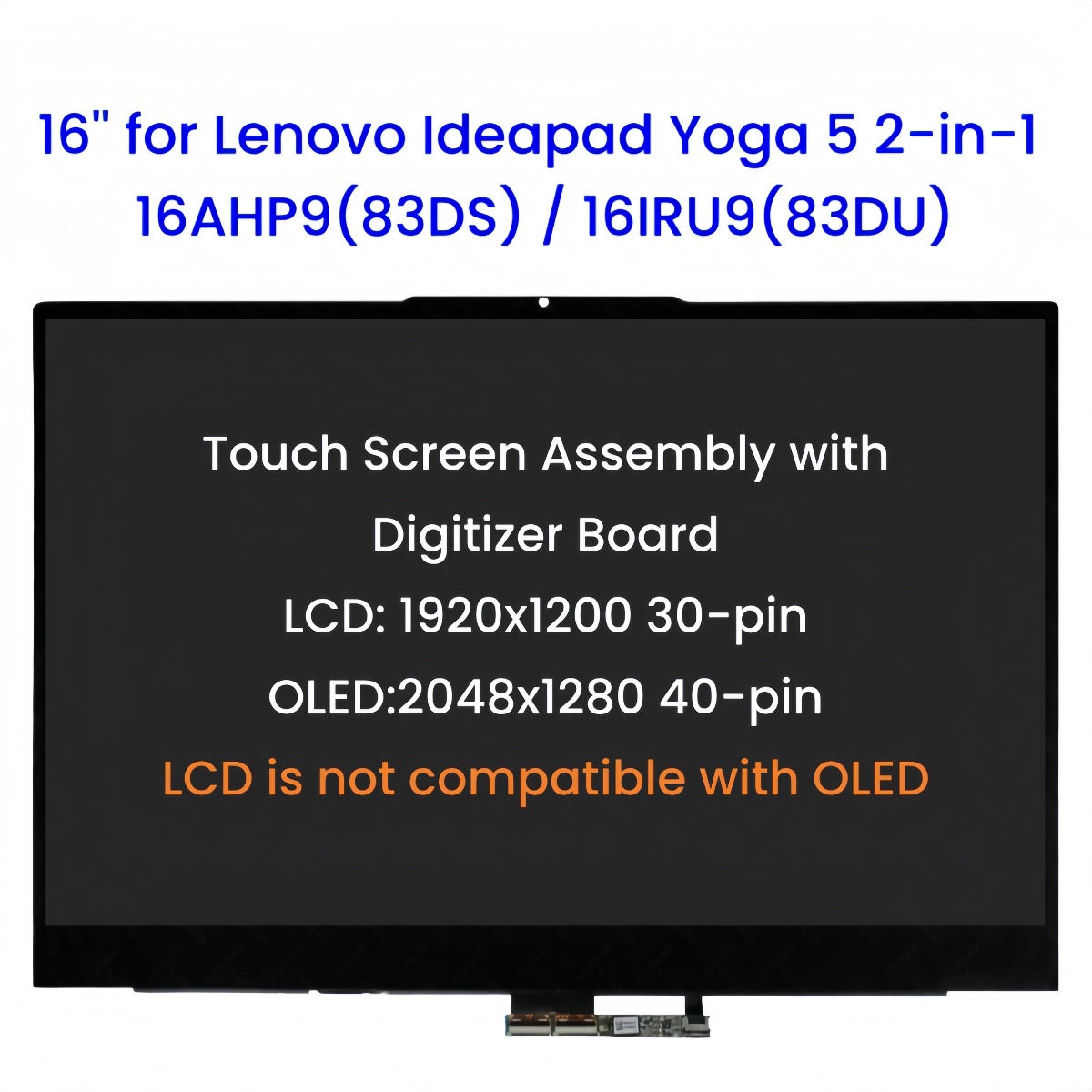 16-inch for Lenovo IdeaPad 5 2-in-1 16 AHP9(83DS) / 16IRU9(83DU) LCD / OLED Touch Screen Assembly with Digitizer Board Lenovo laptop repair parts