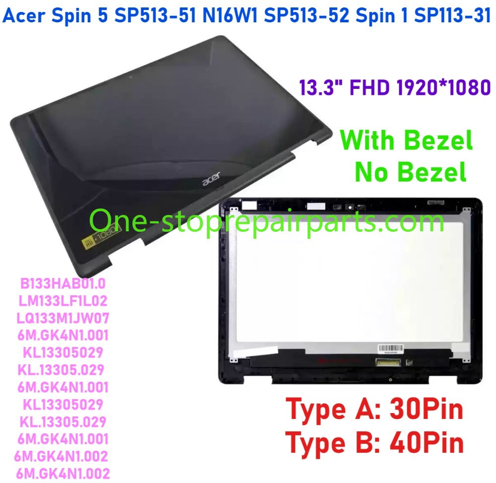 13.3" FHD LCD Display Touch Screen Glass Digitizer Assembly for Acer Spin 5 SP513-51 N16W1 SP513-52 Spin 1 SP113-31 B133HAB01.0 LM133LF1L02 LQ133M1JW07 6M.GK4N1.001 KL13305029 KL.13305.029  6M.GK4N1.001 KL13305029 KL.13305.029 6M.GK4N1.001 6M.GK4N1.0