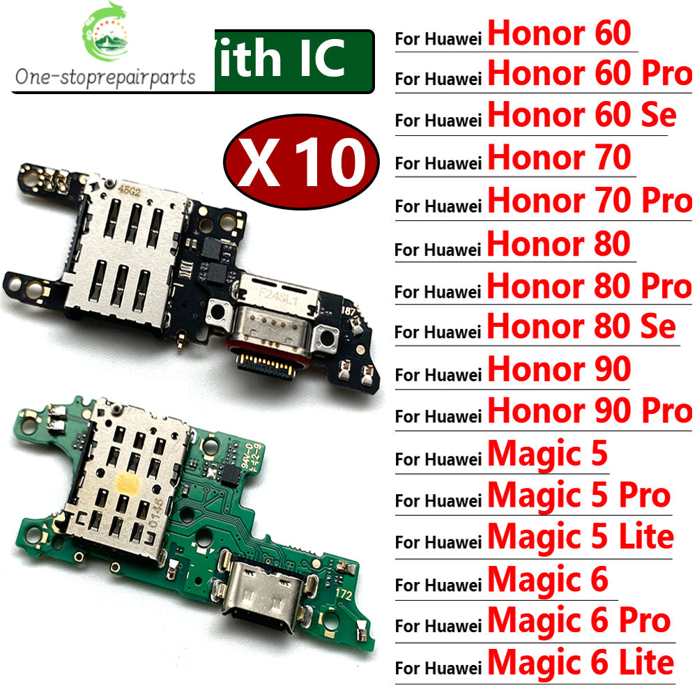10Pcs, USB Charging Port Dock Charger Plug Connector Board Flex Cable For Huawei Honor 60 70 80 90 Pro Se Magic 4 5 6 Pro Lite Huawei phone repair parts