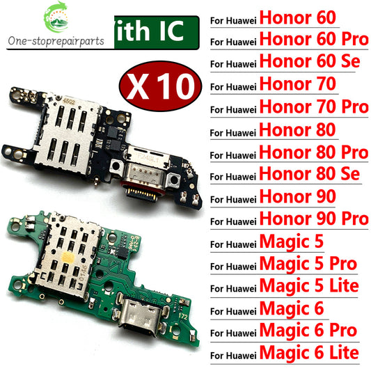 10Pcs, USB Charging Port Dock Charger Plug Connector Board Flex Cable For Huawei Honor 60 70 80 90 Pro Se Magic 4 5 6 Pro Lite Huawei phone repair parts