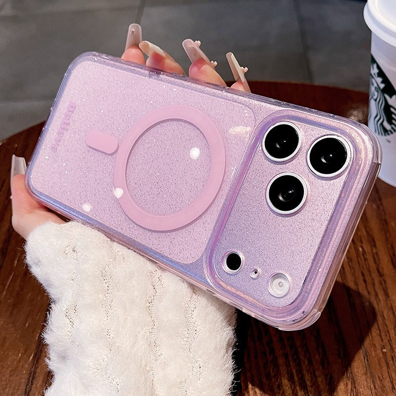 Fine flash star magnetic suction for iPhone 17promax mobile phone case new iPhone16 double layer gradual change glitter semi-transparent magnetic protective case 15pro small fresh women's case Phone accessories