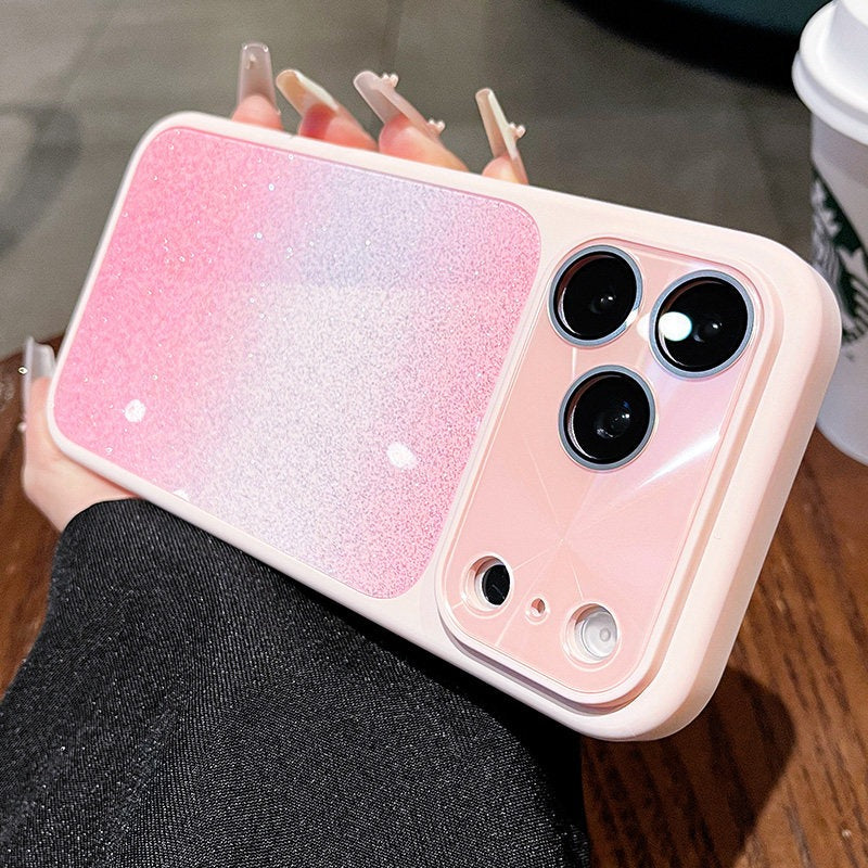 Gradual change glitter for iPhone 17promax mobile phone case new iPhone16 gradual change glitter starlight texture 15pro diamond cut pattern lens frame light fit case Phone accessories
