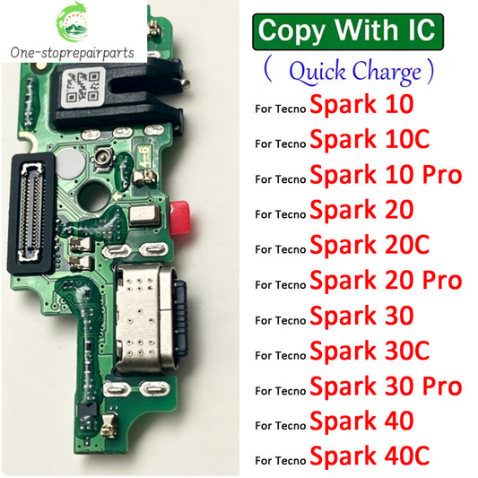 USB Charger Dock Connector Charging Port Microphone Flex Cable For Tecno Spark 10 10C 20 20C 30 30C 40 40C Pro Plus 4G 5G Tecno phone repair parts