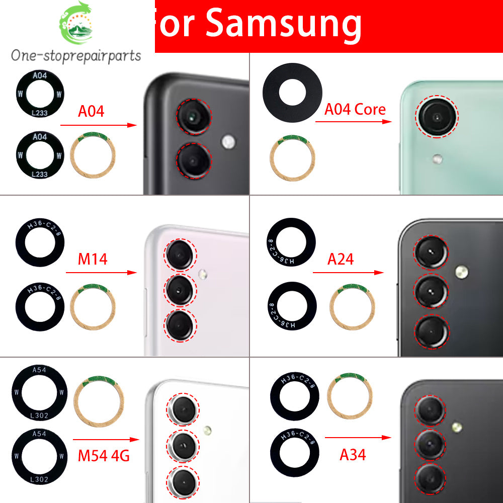 100Pcs Rear Back Camera Glass Lens For Samsung A03 A03s A04 Core A04s A04E A14 A24 A34 A54 A13 A23 4G 5G With Ahesive Samsung phone repair parts
