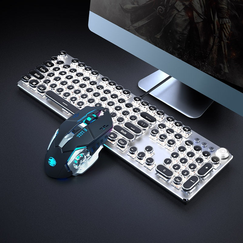 E-sports wired mechanical keyboard Metal key cap Mechanical shaft keyboard mouse headset Punk game keyboard mouse