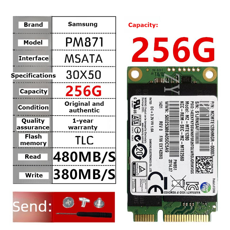 Laptop SSD for Samsung PM851 128G 256G 512G MSATA  TLC  MLC  64G 32G Toshiba Hynix Kingston Micron SanDisk solid state disk