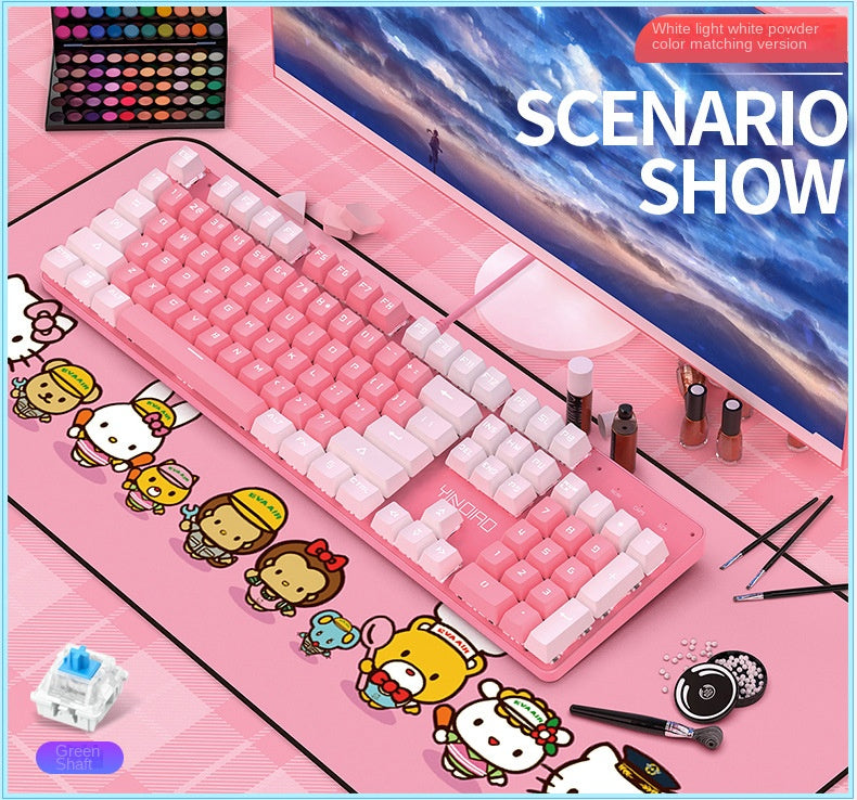 Accessories Mechanical Keyboard Girls Internet celebrities Girls Pink Blue Round Keys Games Punk Style