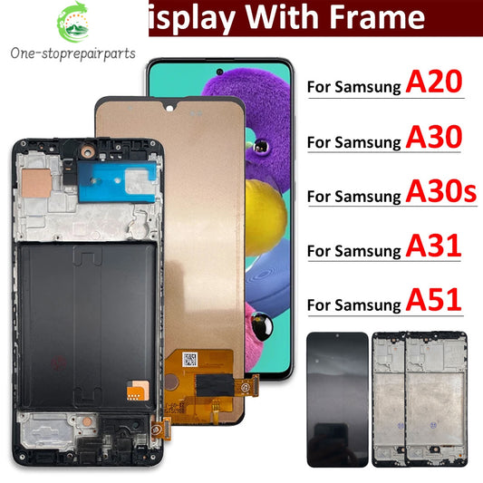 New LCD Display Touch Screen Digitizer For Samsung A20 A30 A30s A31 A51 LCD Screen Touch Screen with Frame Digitizer Assembly  Samsung phone repair parts