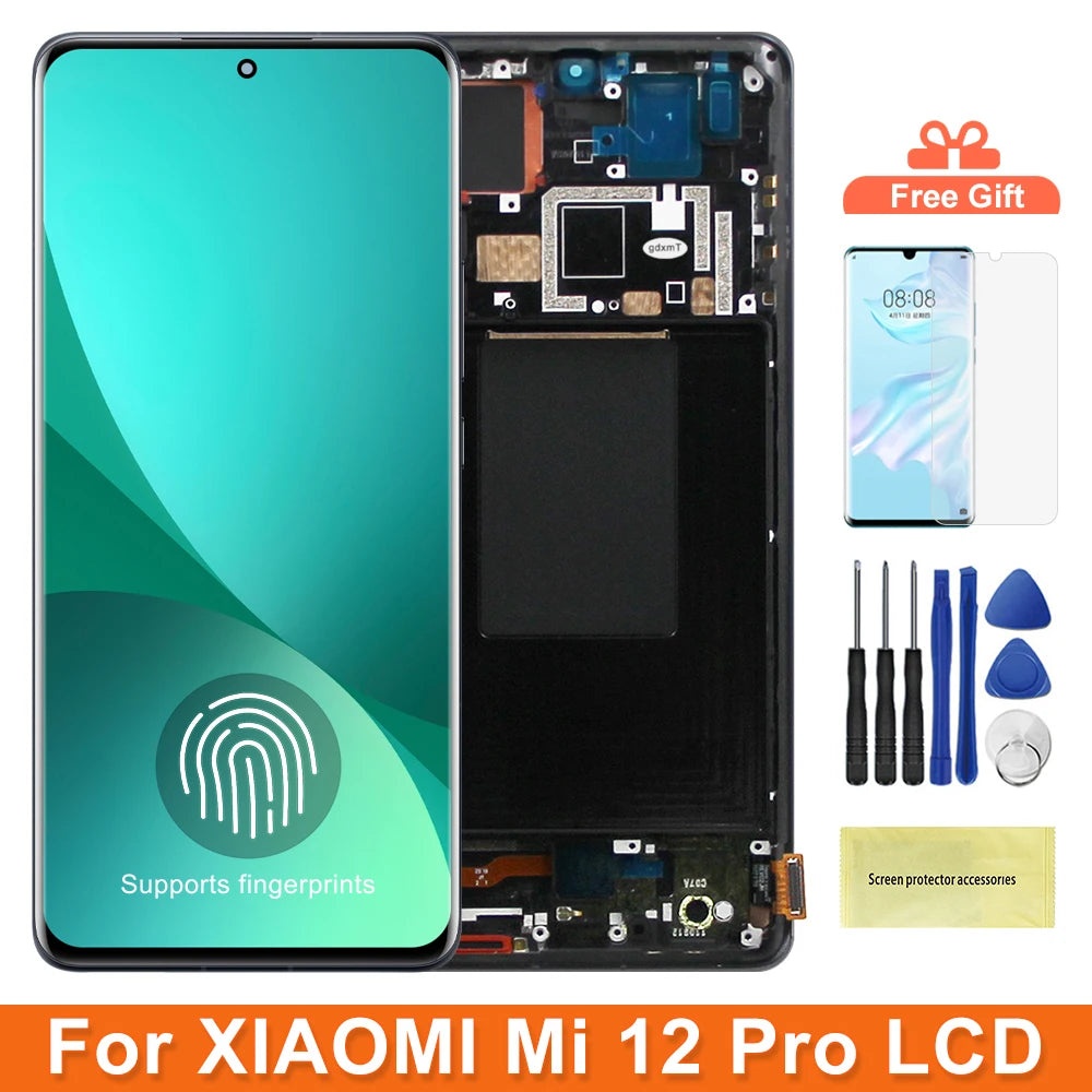 Super AMOLED Mi 12 Pro Screen Replacement for Xiaomi 12 Pro 2201122C 2201122G Lcd Display Touch Screen Digital with Frame Parts Xiaomi phone repair parts
