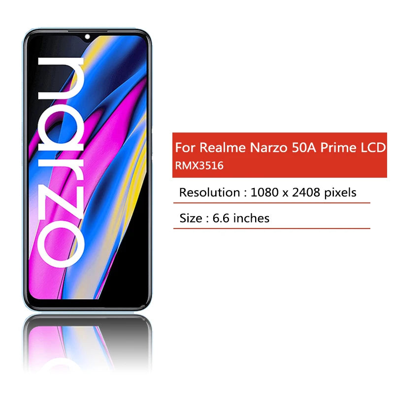 6.6" IPS LCD For Oppo Realme Narzo 50A Prime RMX3516 LCD Display Touch Screen Digitizer For Realme Narzo 50a Prime LCD Frame Oppo phone repair parts Realme phone repair parts