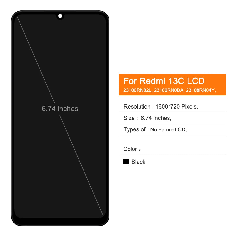 6.74''IPS For Xiaomi Redmi 13C LCD Display Screen Touch Panel Digitizer For Xiaomi Redmi 13C With Frame Replacement Parts Xiaomi phone repair parts