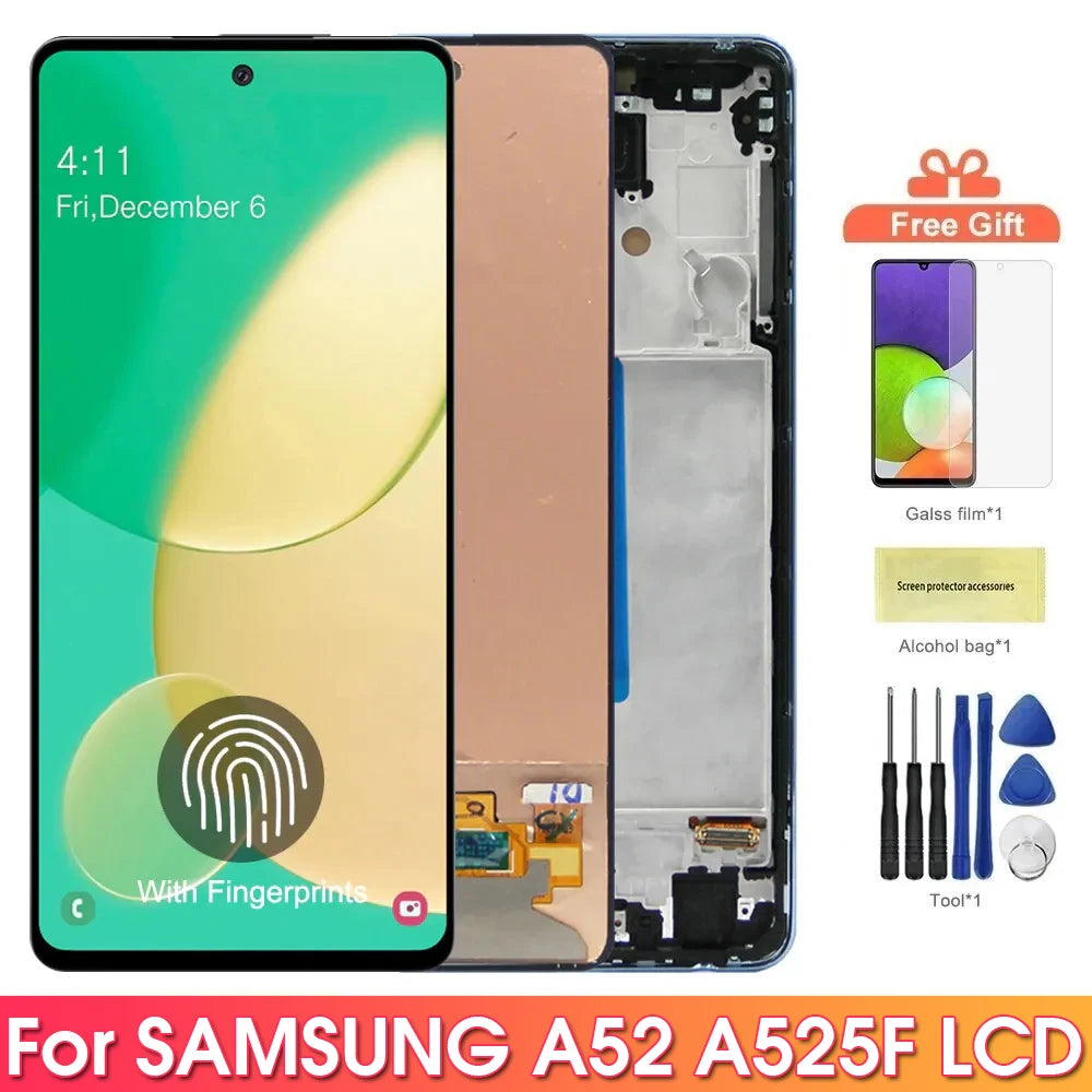 AMOLED A52 Screen for Samsung Galaxy A52 A525F 525F/DS Lcd Display Touch Screen with Frame Digitizer Assembly for Samsung A52 4G Samsung phone repair parts