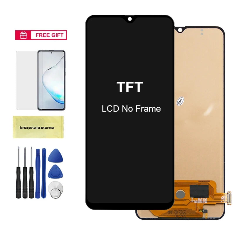 Super AMOLED A70 Display Screen, for Samsung Galaxy A70 A705 A705F A705FD LCD Display Digital Touch Screen Assembly with Frame Samsung phone repair parts