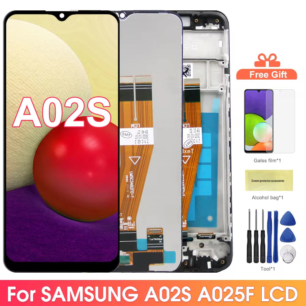 A02S Display Screen With Frame for Samsung Galaxy A02s SM-A025F/DS A025G/DS Display Touch Screen Digitizer Assembly Replacement Samsung phone repair parts