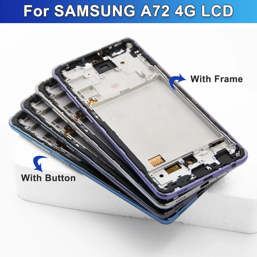 Super AMOLED A72 Display Screen, for Samsung Galaxy A72 A725F A725F/DS L cd Display Digital Touch Screen with Frame Assembly Samsung phone repair parts