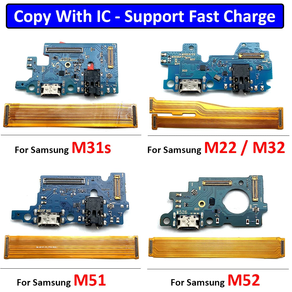 For Samsung M22 M31S M32 M51 M52 M10 M20 M30 M30s M21 M62 M53 5G USB Charge Port Dock Connector Charging Main Board Flex Cable Samsung phone repair parts
