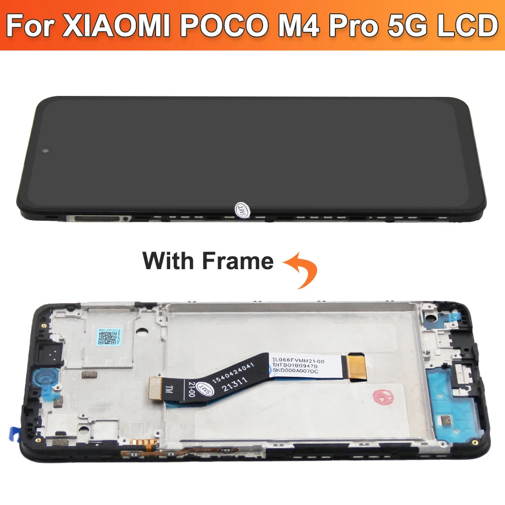 6.6" Poco M4 Pro 5G LCD Screen, for Xiaomi Poco M4 Pro 5G 21091116AG MZB0BGVIN Display Digital Touch Screen with Frame Assembly Xiaomi phone repair parts