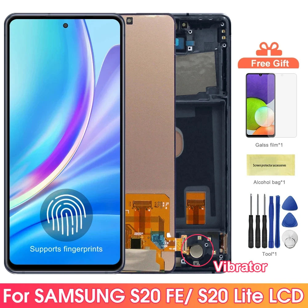 6.5" Screen for Samsung Galaxy S20 FE G780F G781B LCD Display Touch Screen with Frame Part for Samsung Galaxy S20 Lite Assembly Samsung phone repair parts