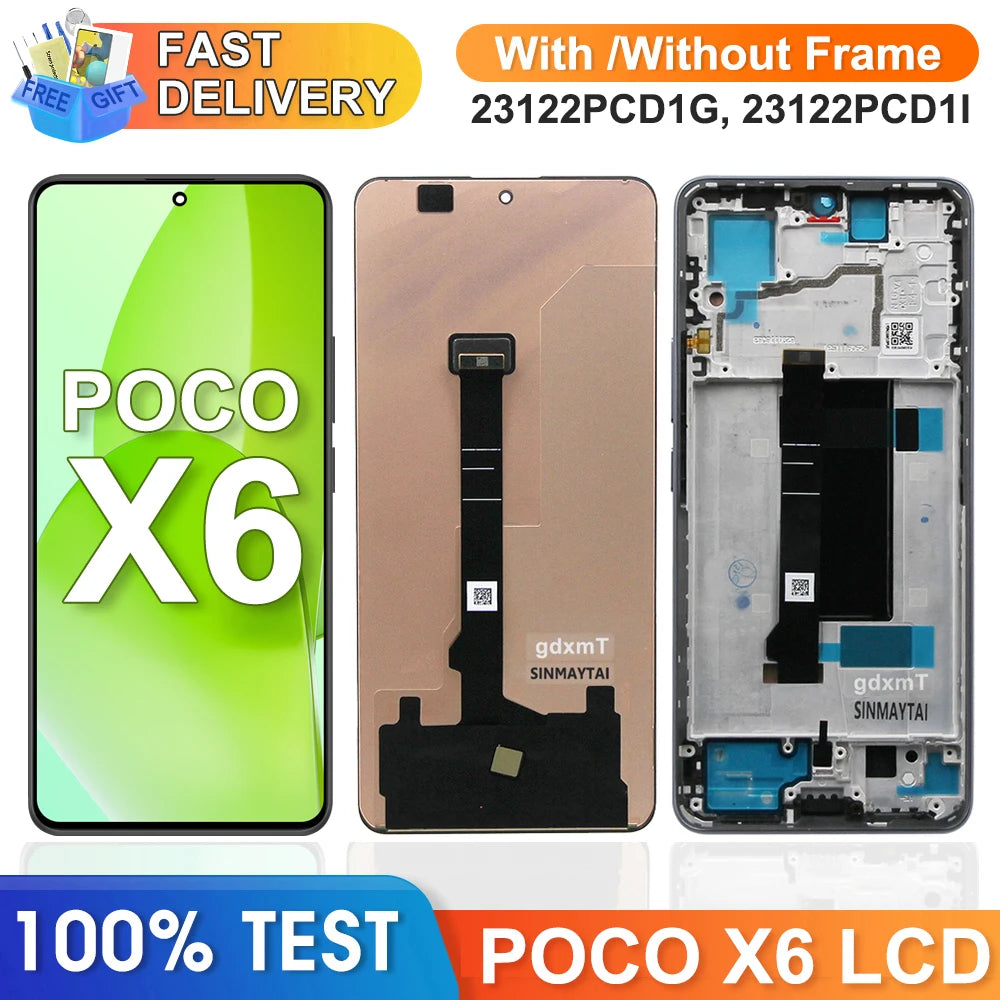 Screen Assembly for Xiaomi Poco X6 Lcd Display Digital Touch Screen with Frame Replacement for POCO X6 23122PCD1G 23122PCD1I Xiaomi phone repair parts